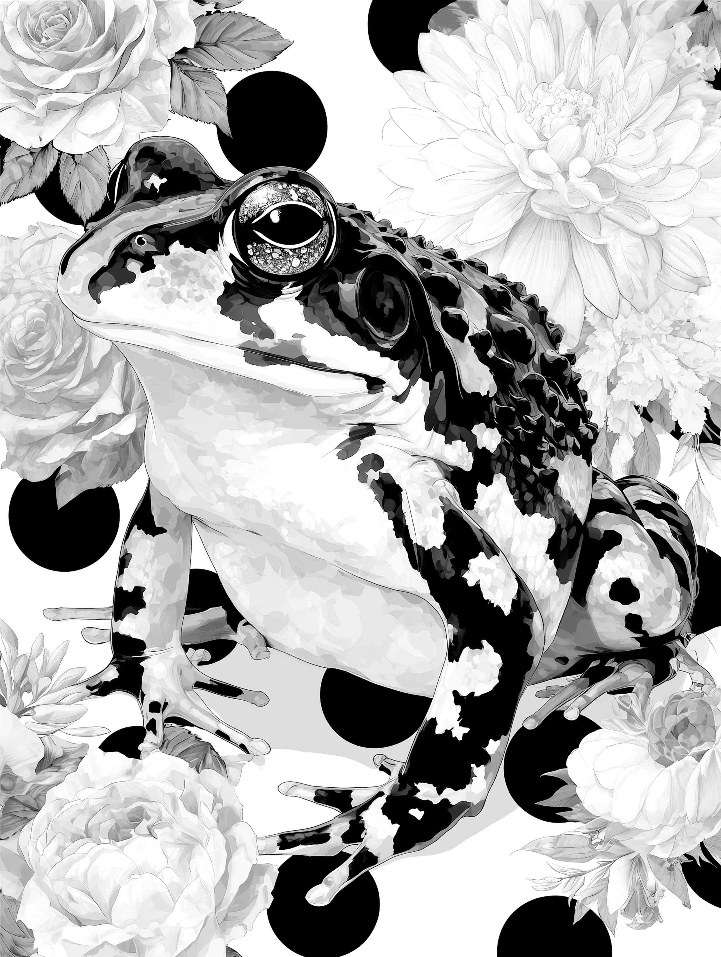 Free printable frog coloring page for adults featuring rough skin black and white frog
